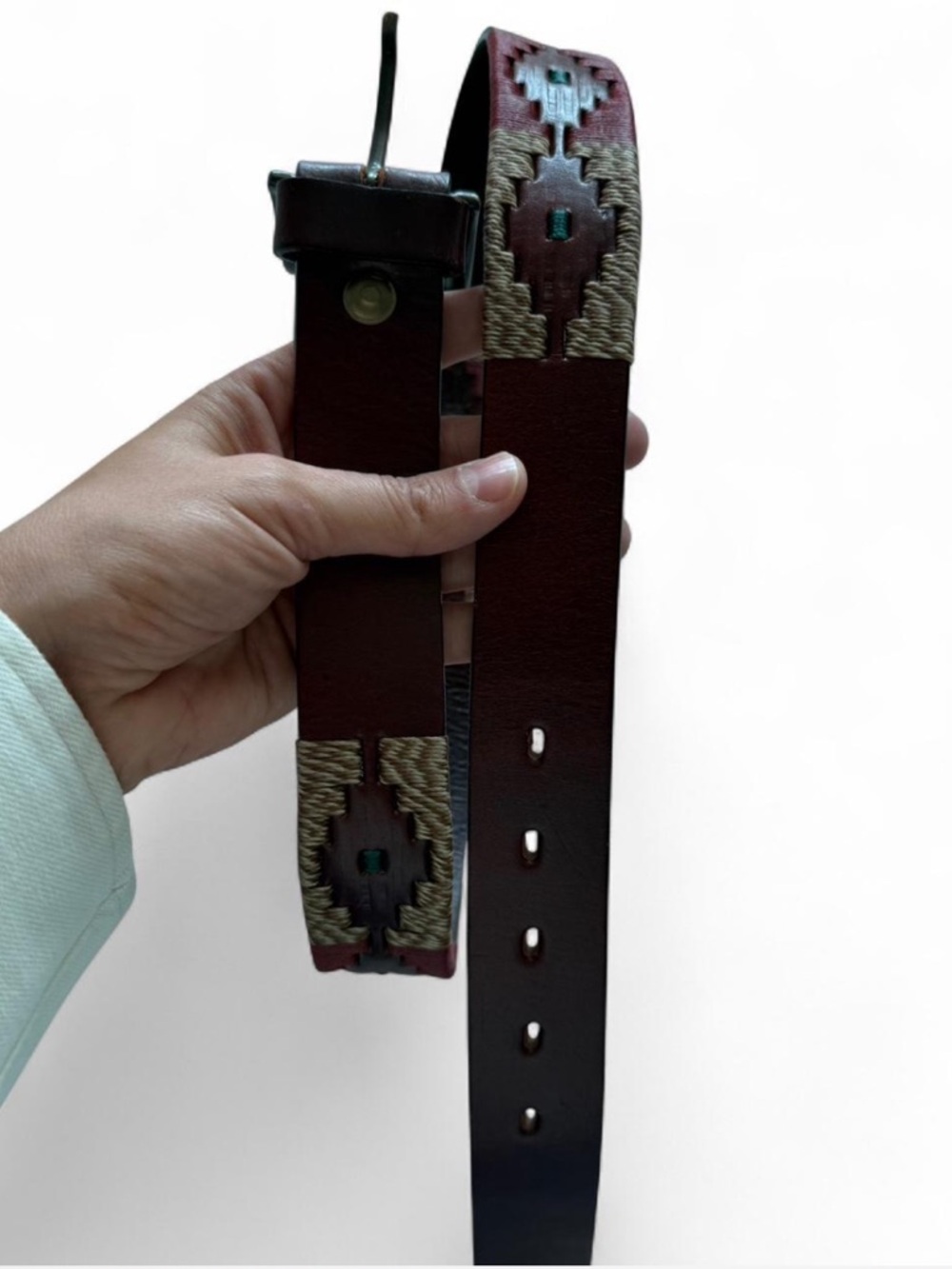 Brown Leather Belt with Woven Accent